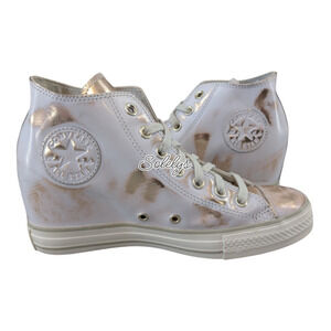 Converse 2016 Rare Lux Mid Hidden Wedge Brush Off Leather White Gold Sneaker 10